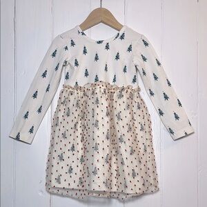 HANNA ANDERSSON Christmas Tree Tulle Textured Polka Dot Long Sleeve Dress